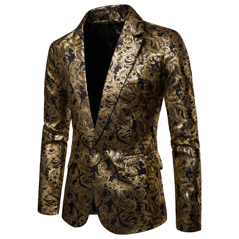 Blazer homme doré floral, décontracté, luxe, fête & affaires .