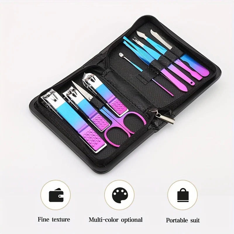 Kit manucure pédicure professionnel inox, 9 à 18 pièces avec étui .
