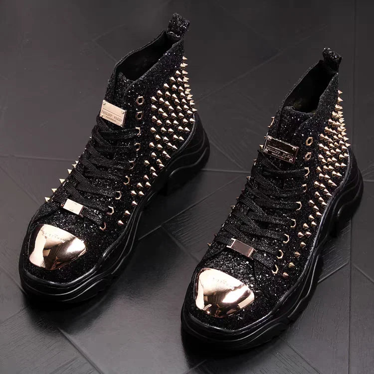 Bottes à rivets de luxe pour hommes – Baskets créateur punk or rouge