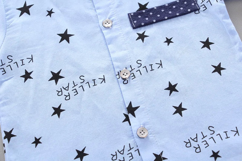 Costume d’été bébé garçon 2 pièces chemise et short, tenue décontractée et mode.