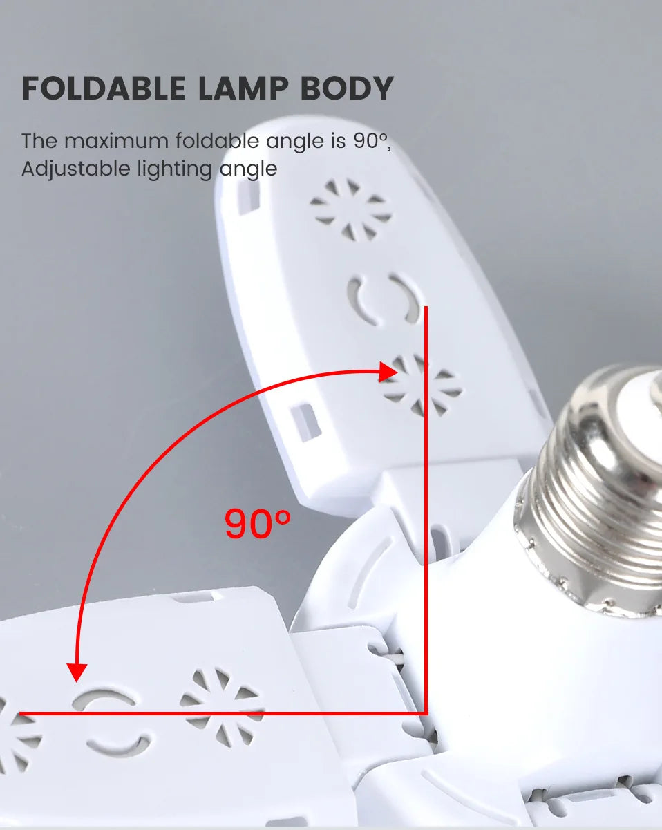 Ampoule LED pliable E27 28W, 40 LEDs, lumière blanche 6500K, pour plafonnier/garage .