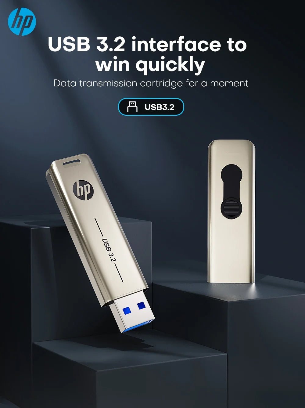 Clé USB HP métal haute vitesse USB 3.2, 32 Go à 256 Go pour PC bureau.