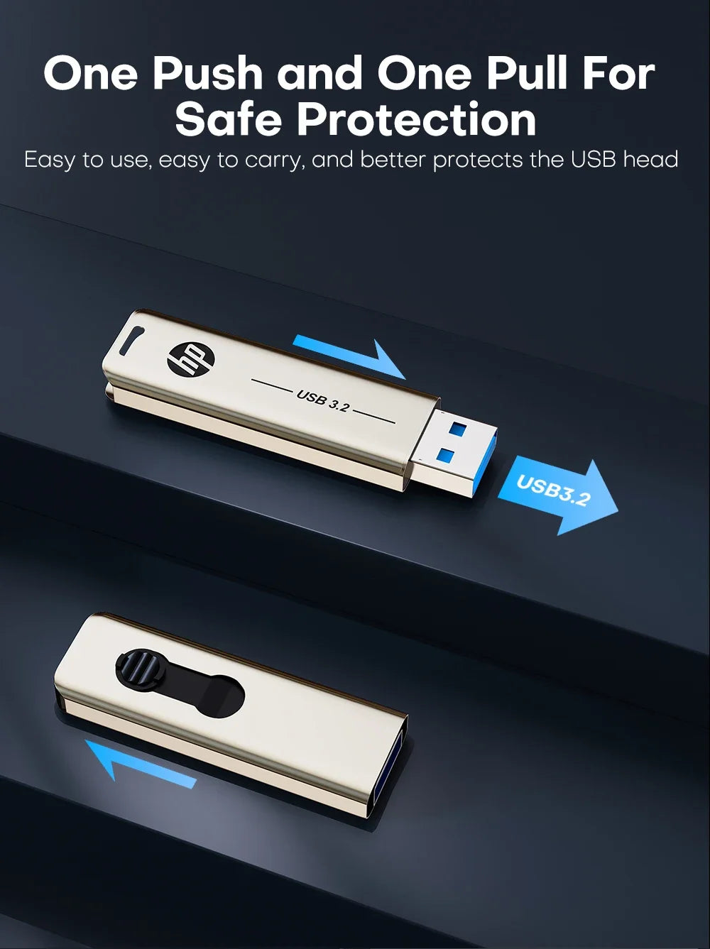 Clé USB HP métal haute vitesse USB 3.2, 32 Go à 256 Go pour PC bureau.