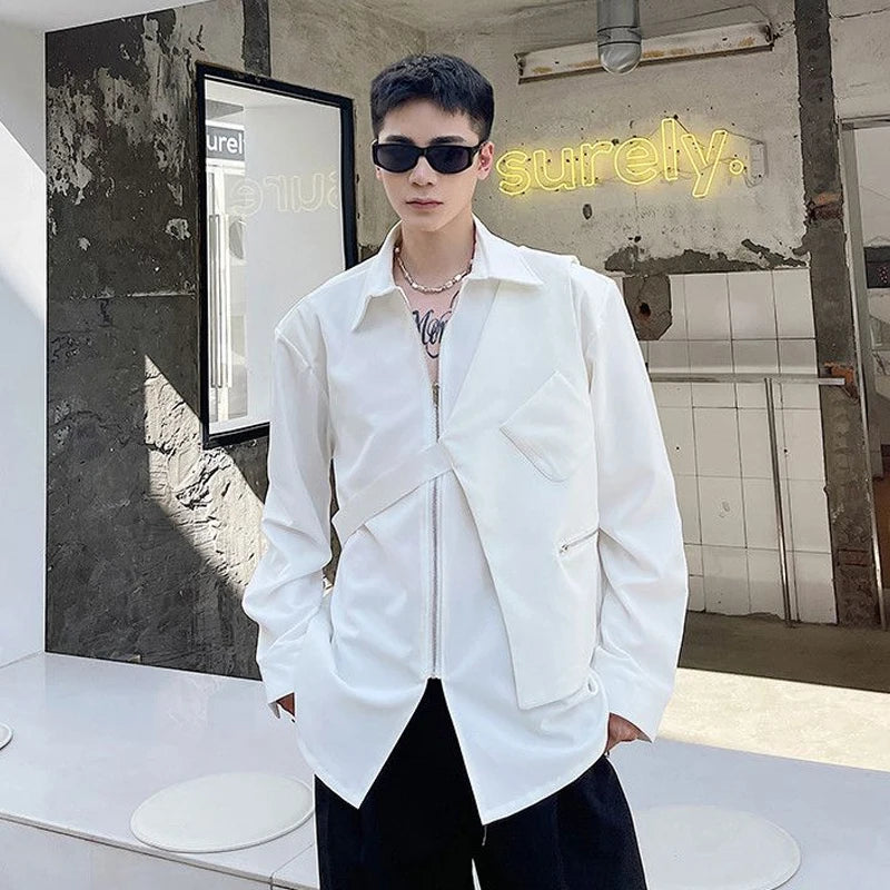 Chemises homme décontractées col rabattu, fermeture éclair