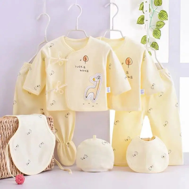 Ensemble printemps bébé 7 pièces : t-shirt, pantalon, chapeau, dessin animé unisexe .