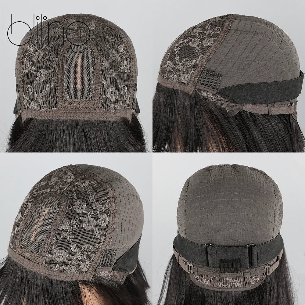 Perruque femme 200% densité – Bob droit avec frange, 10 pouces, dentelle transparente