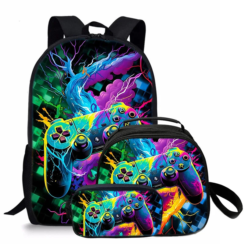 sac d’école, sac déjeuner, trousse pour étudiant Tapis de jeu 3D tendance, 3 pièces .