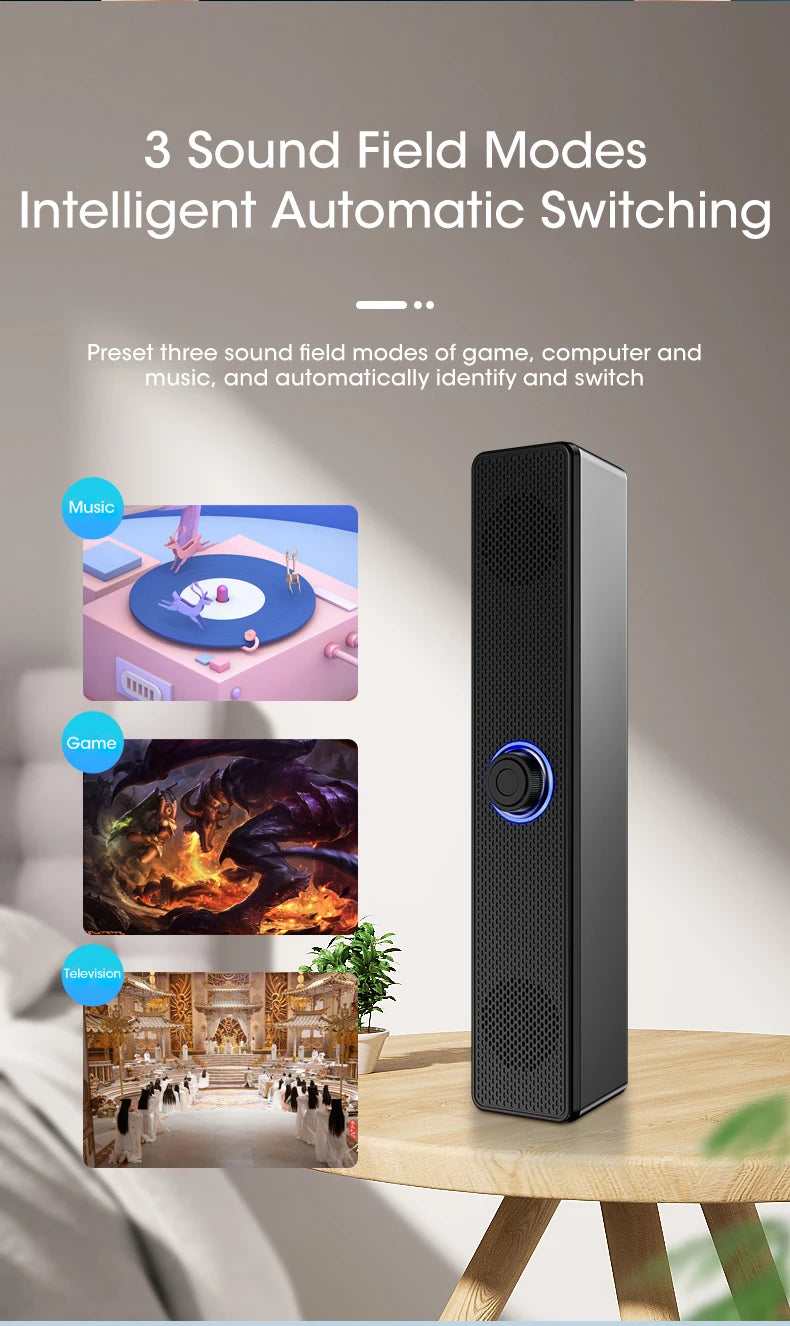 Barre de son filaire et Bluetooth USB 62 cm pour PC, TV, jeu et cinéma maison.