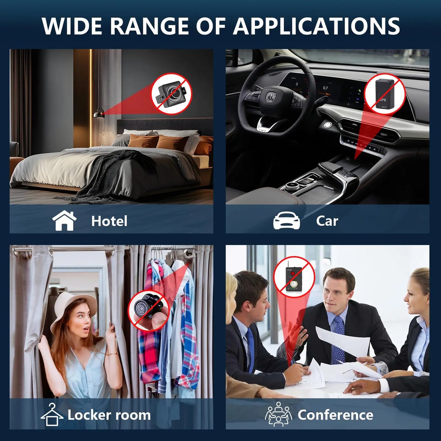 Détecteur caméra cachée – infrarouge, GPS/écoute, réglable