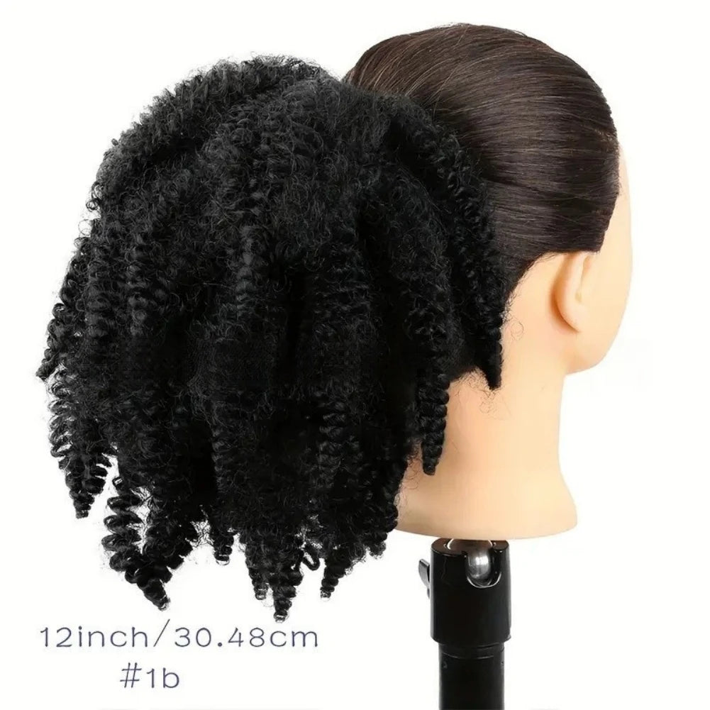 Queue de cheval synthétique afro bouclée courte à cordon .