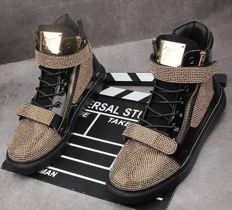 Chaussures plates homme à paillettes et strass – Style skateboard tendance