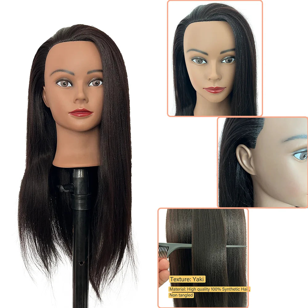 Tête coiffure 22 pouces, cheveux synthétiques, pratique pour tresses cornrows