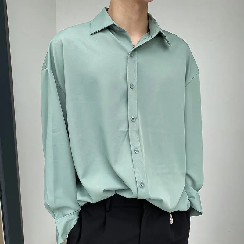 Chemise homme décontractée, style uni à col rabattu