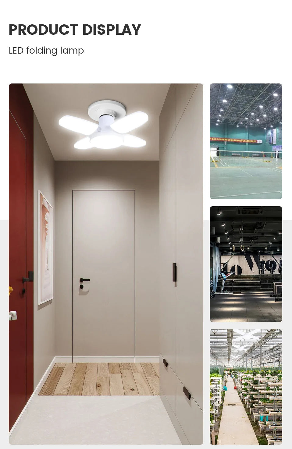 Ampoule LED pliable E27 28W, 40 LEDs, lumière blanche 6500K, pour plafonnier/garage .