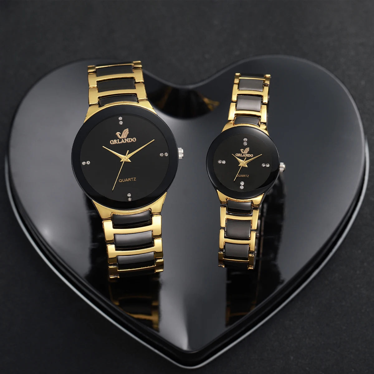 Montres à quartz acier inoxydable couple homme/femme, lot de 2, style business .