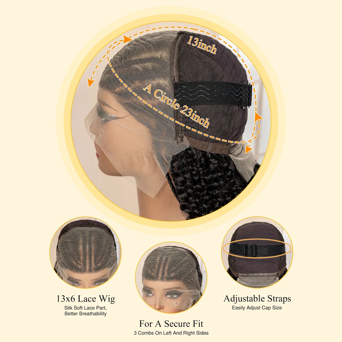 Perruque tressée synthétique Lace Frontal 13x6 22 pouces Cornrow bouclé sans nœuds