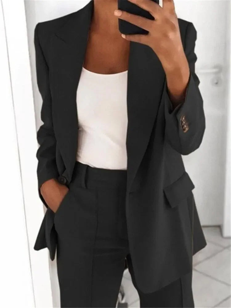 Blazer décontracté femme, manches longues, uni, boutons col, grande taille S-5XL.