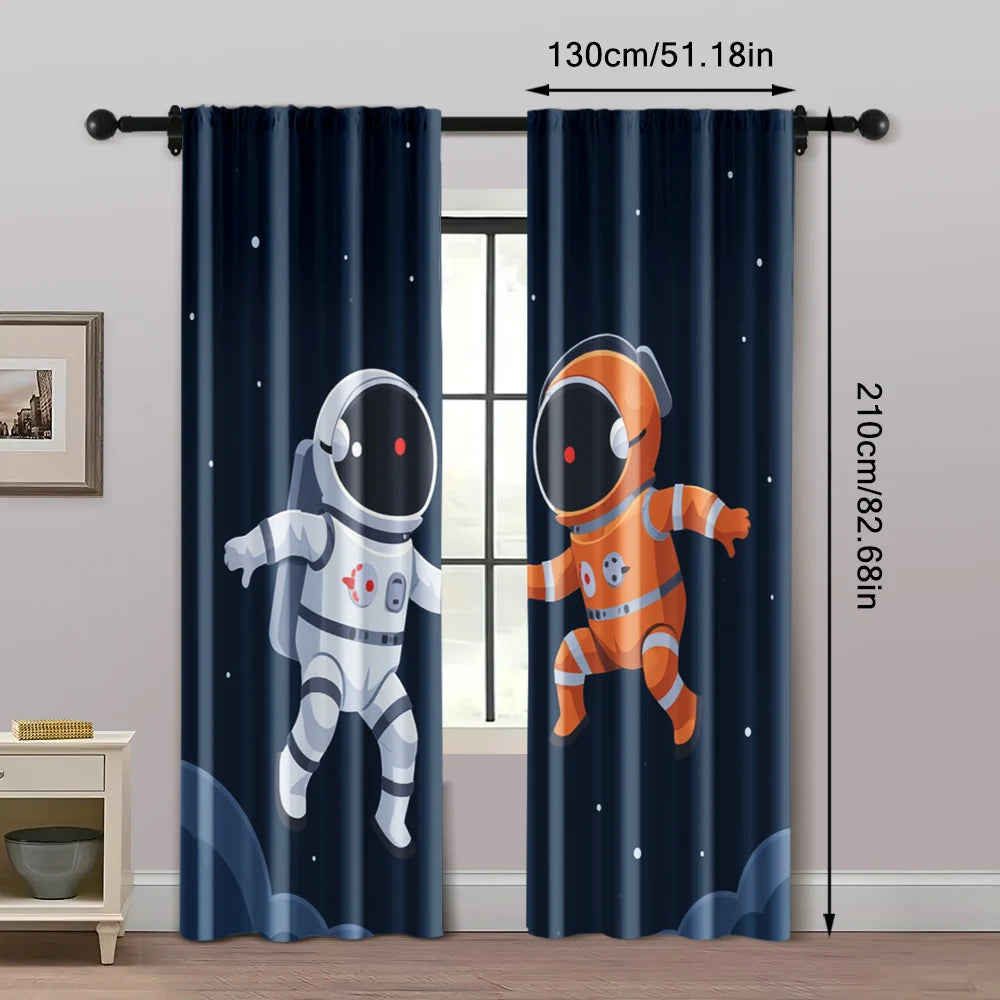 Rideaux en tissu d'astronaute spatial (sans tige), 2 pièces, pour salon, bureau, cuisine, chambre à coucher