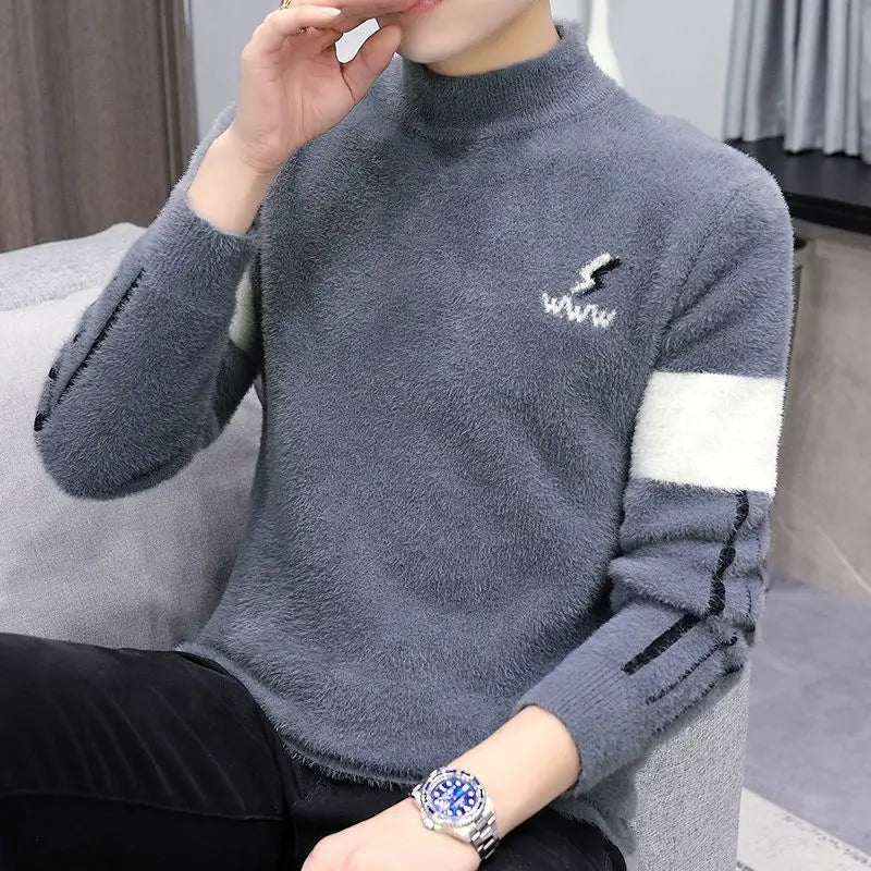 Pull KPOP Harajuku à Manches Longues – Style Vintage, Coupe Cintrée ou Ample, Col Mi-Haut, Tricot, Mode décontractée d'Hiver