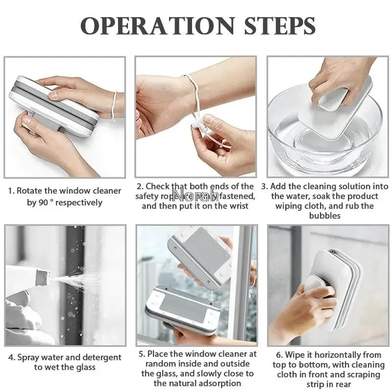 Nettoyeur de Vitres Magnétique – Double Face, Aimant Puissant, Lavage Intérieur/Extérieur