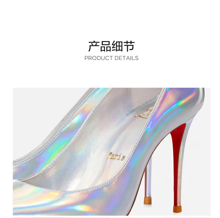 Escarpins femme luxe cuir, talons aiguilles bout pointu, rouge brillant et blanc .