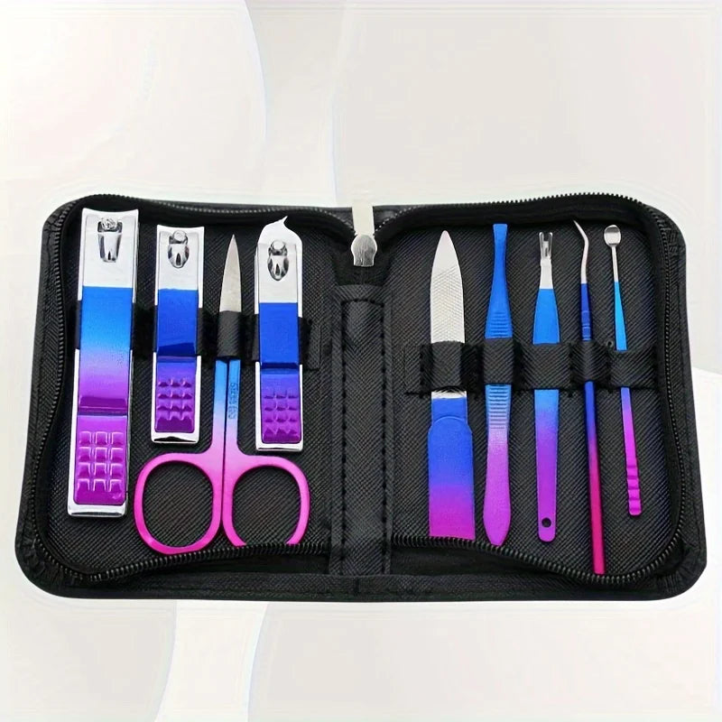 Kit manucure pédicure professionnel inox, 9 à 18 pièces avec étui .