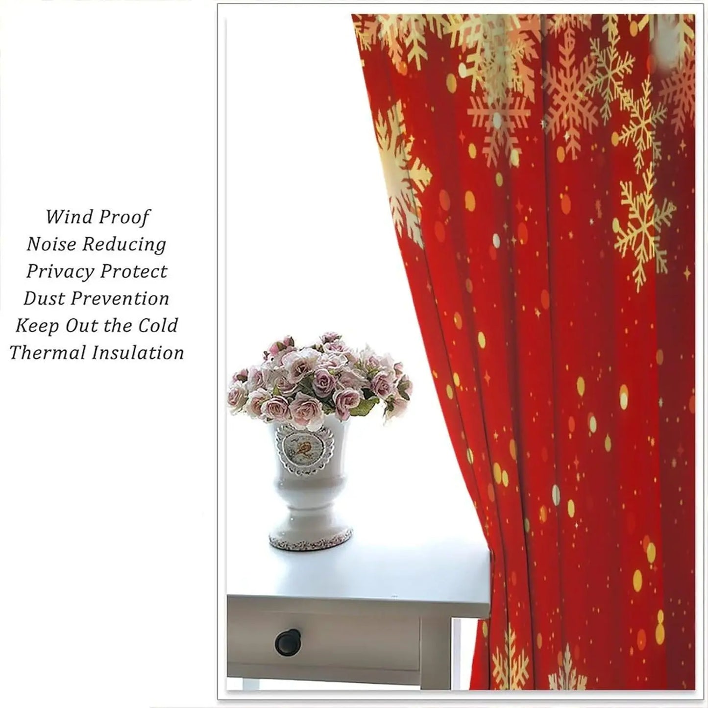 Rideaux Noël luxe flocons neige feuille d'or