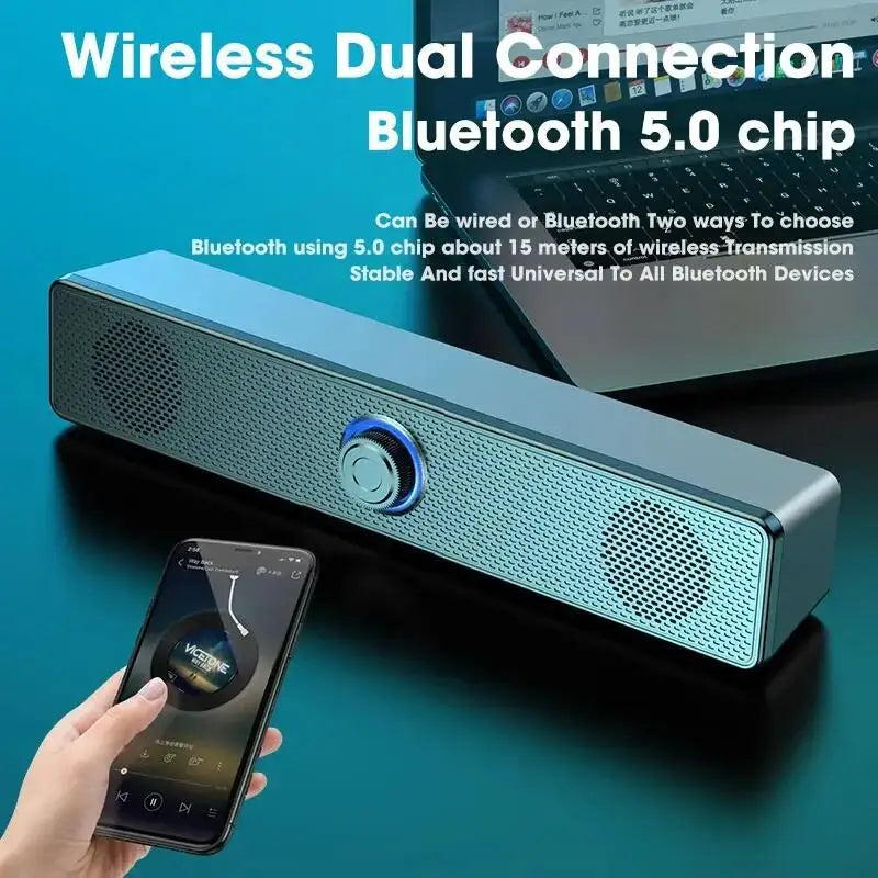 Barre de son filaire et Bluetooth USB 62 cm pour PC, TV, jeu et cinéma maison.