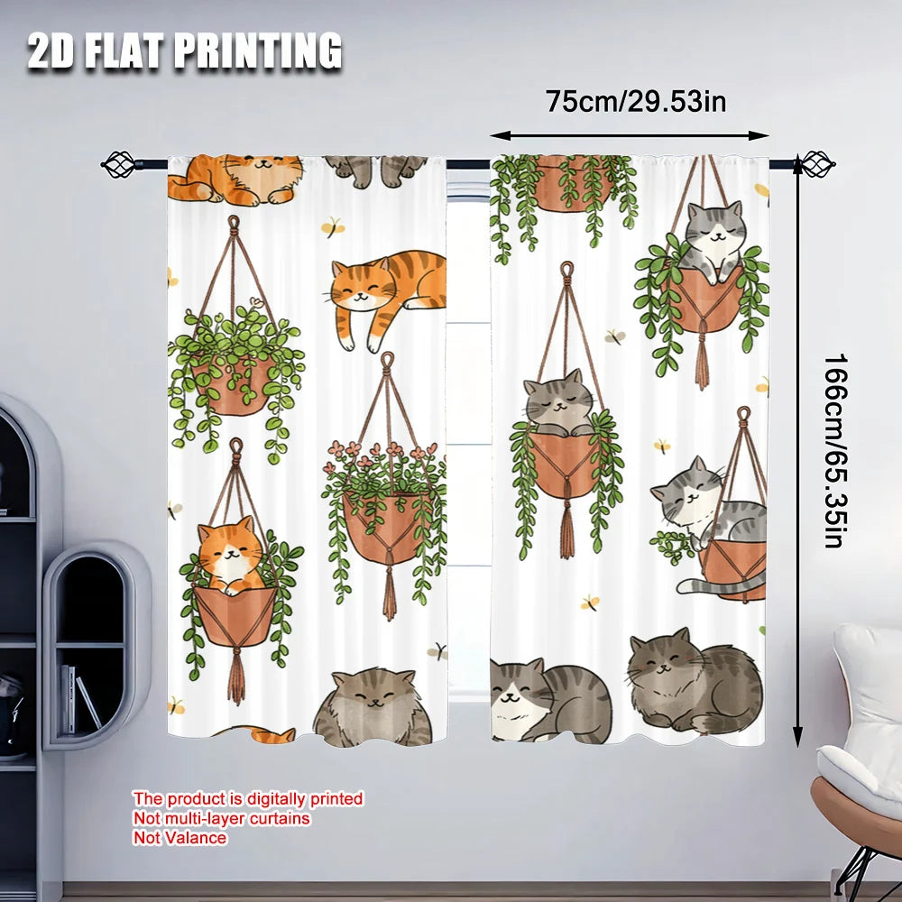 Lot 2 rideaux de scène 2D polyester, sans électricité, décor chat suspendu