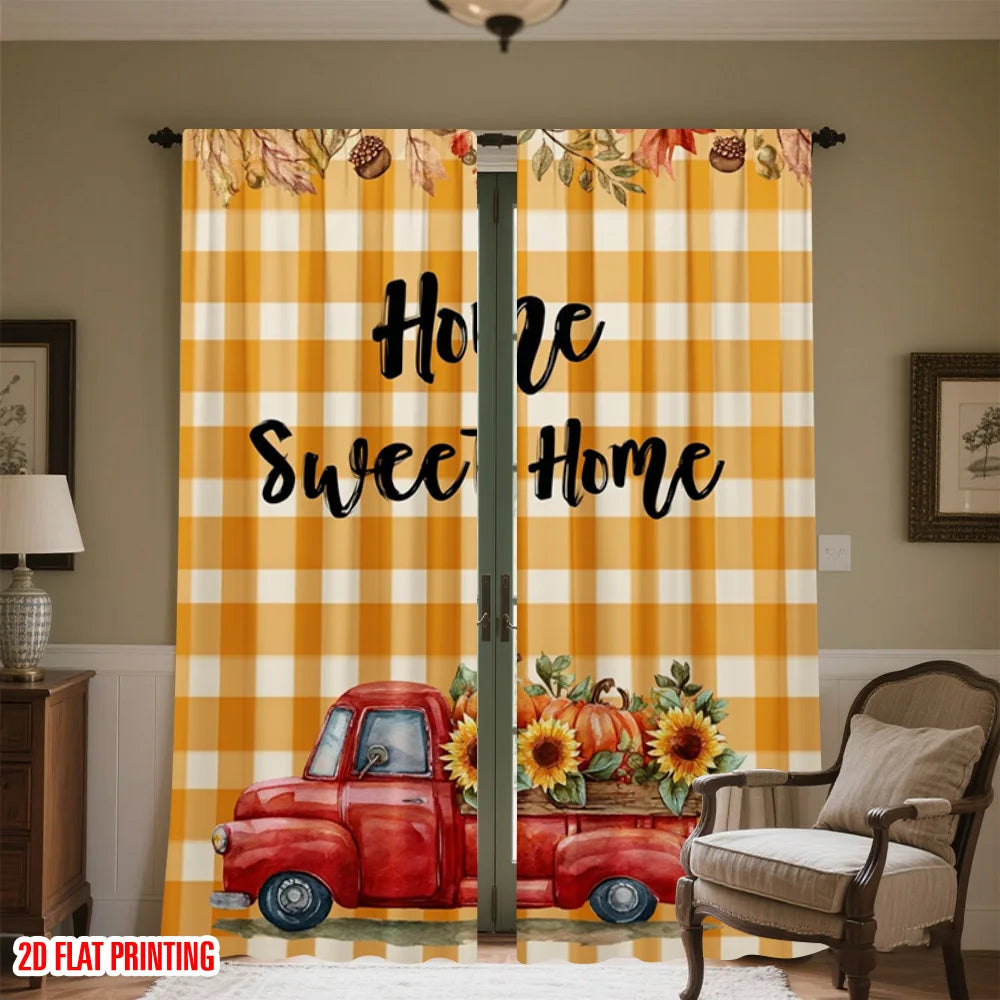 Rideaux imprimés 2D automne plaid/voiture, 2 pièces polyester, déco murale maison