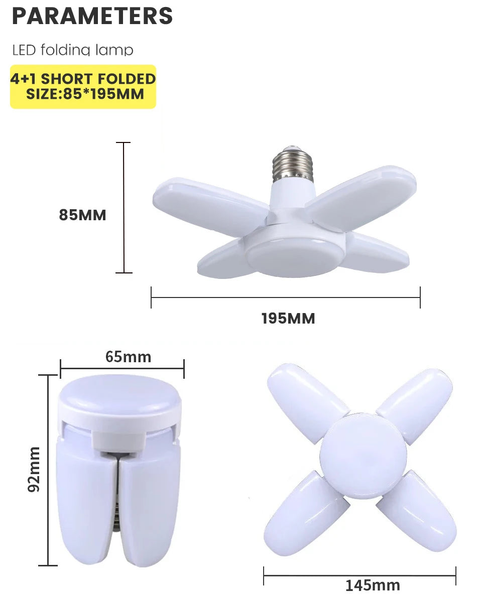 Ampoule LED pliable E27 28W, 40 LEDs, lumière blanche 6500K, pour plafonnier/garage .