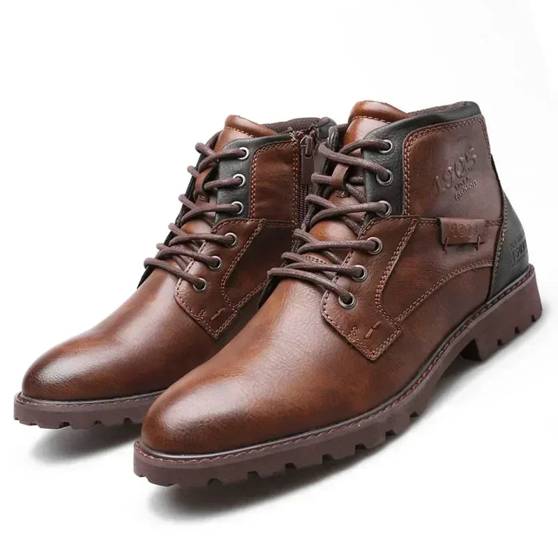 Bottines Cheville Homme Fait Main, Vintage Marron, Usage Travail & Extérieur .