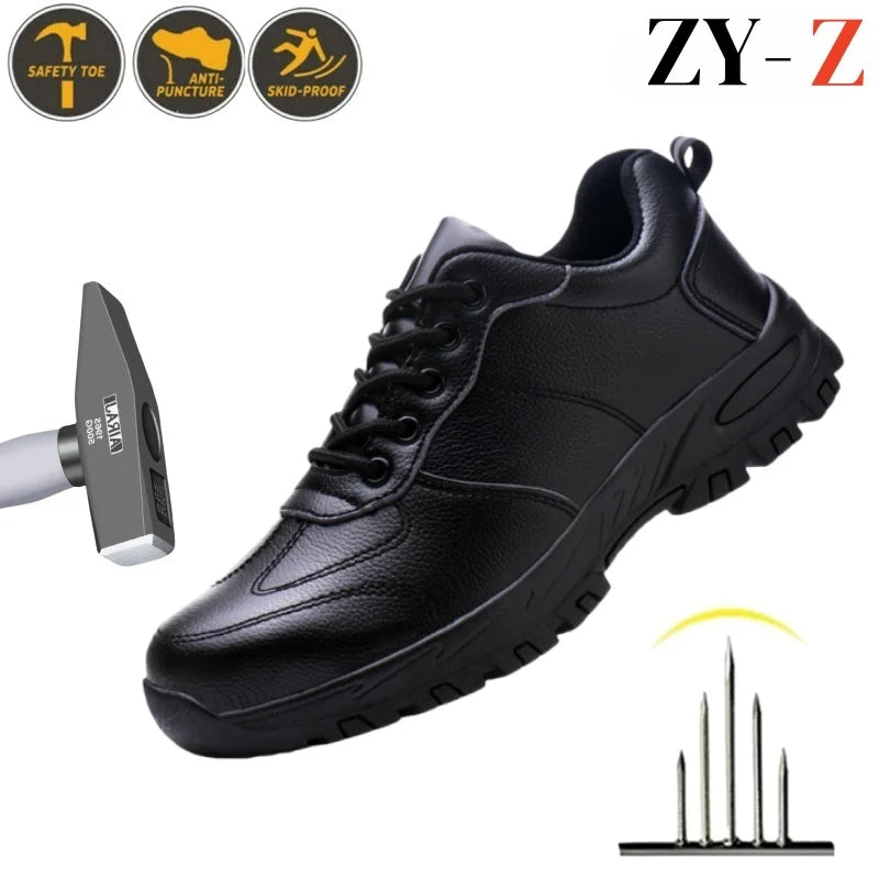 Chaussures de sécurité homme imperméables cuir – embout acier, anti-écrasement et anti-perforation .
