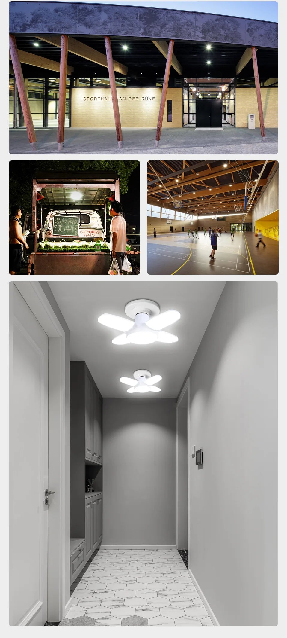 Ampoule LED pliable E27 28W, 40 LEDs, lumière blanche 6500K, pour plafonnier/garage .