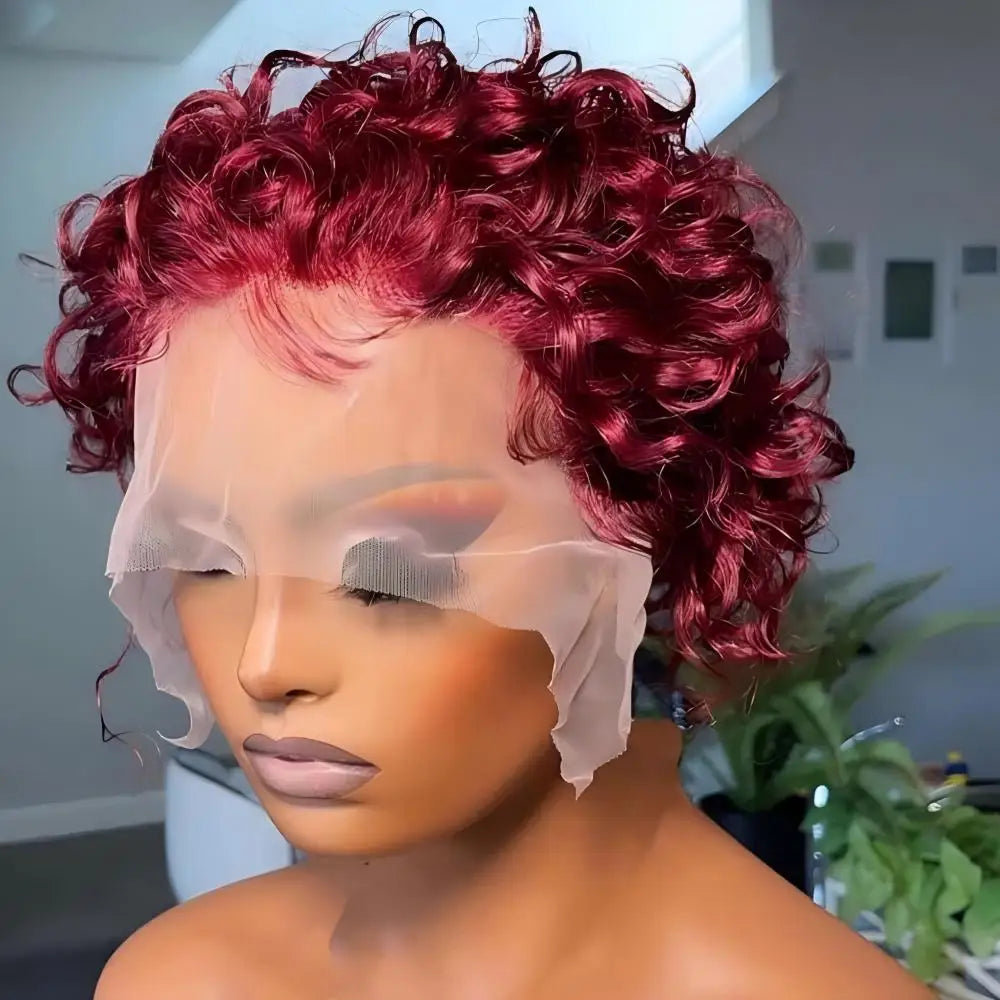 Perruque Pixie Bouclée 13x1 Lace Front – 100% Cheveux Humains Brésilien Remy, Transparent, Coupe Lutin, Perruque Bouclée Prête à Porter pour Femmes Noires