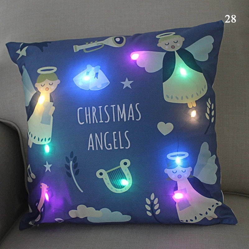 Housse coussin Noël LED Père Noël– lumineux, déco maison, nouvel an