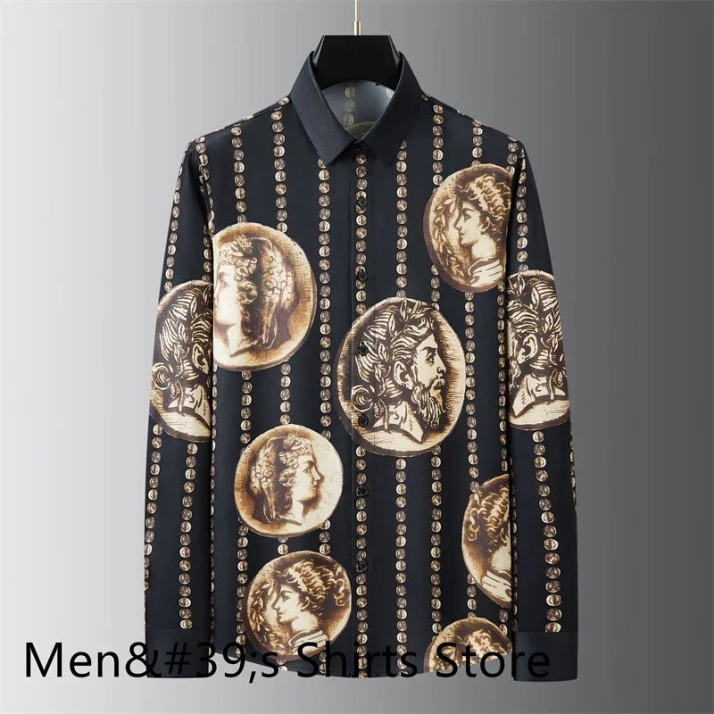 Chemise de luxe imprimée rétro pour hommes .
