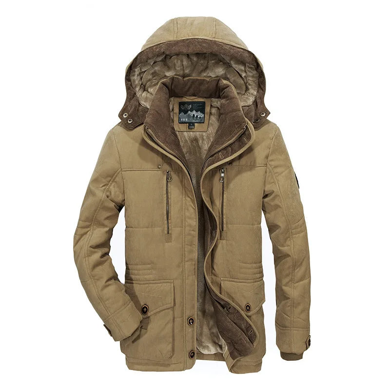 Manteau Hiver Homme 7XL Cargo, Multi-Poches, Doudoune Longue, Capuche, Chaud .
