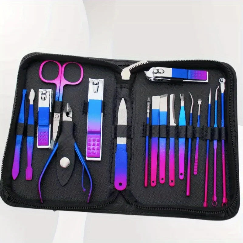 Kit manucure pédicure professionnel inox, 9 à 18 pièces avec étui .