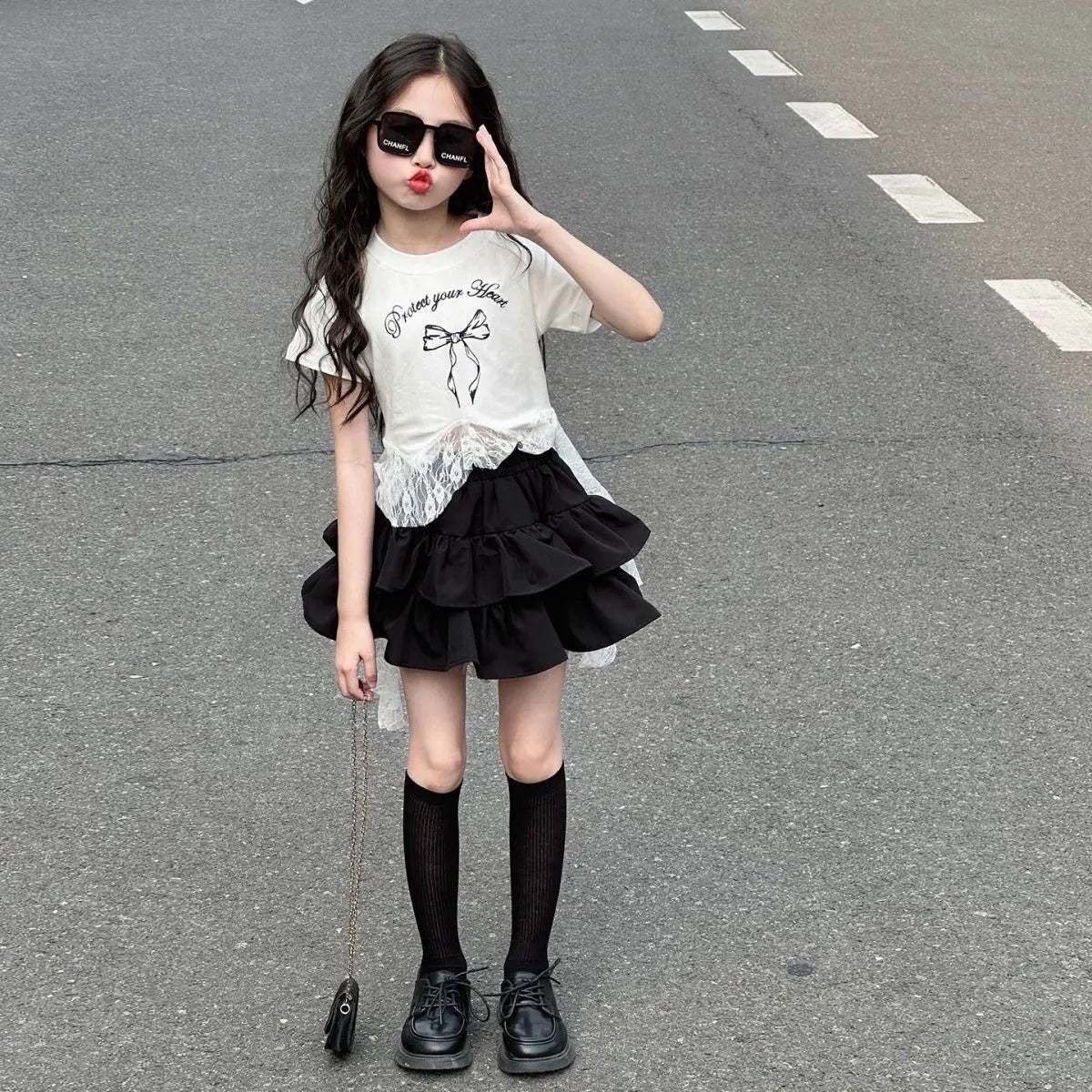 Ensemble été fille 2-10 ans : haut + jupe, costume princesse élégant, nouvelle collection .