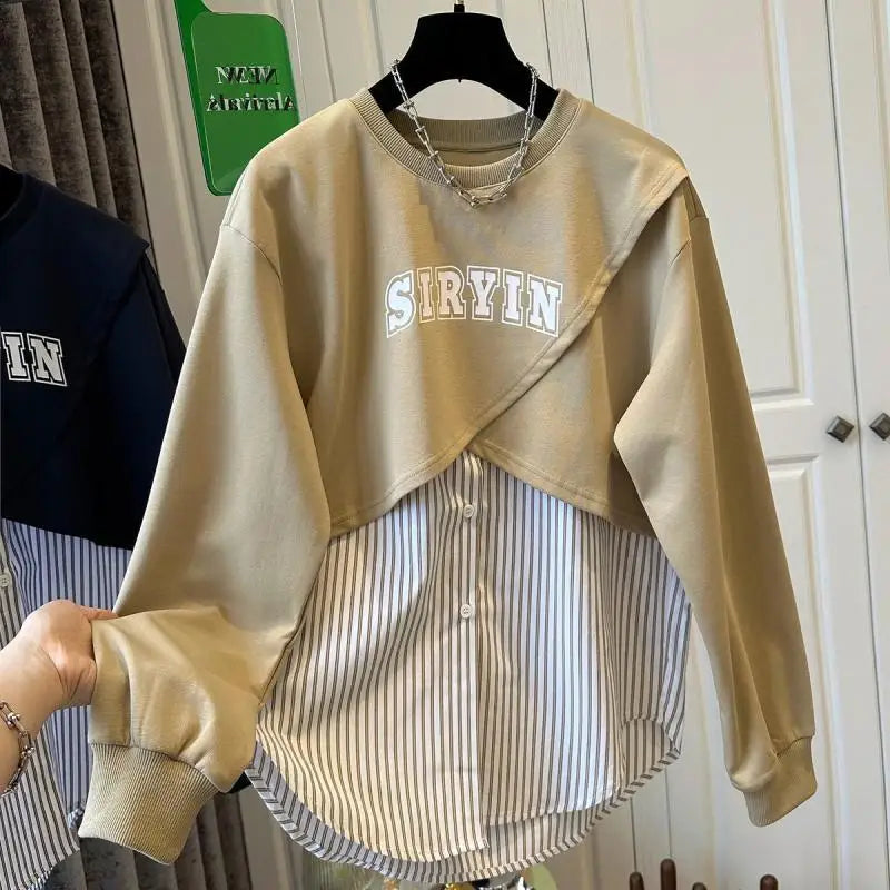 Pull rayé grande taille femme, col rond, manches longues, casual .