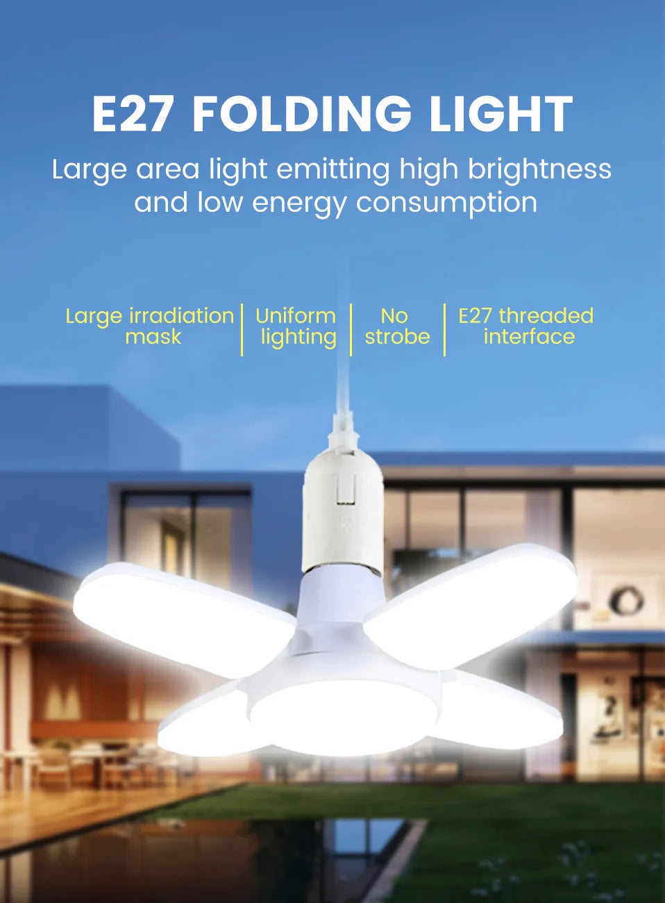 Ampoule LED pliable E27 28W, 40 LEDs, lumière blanche 6500K, pour plafonnier/garage .