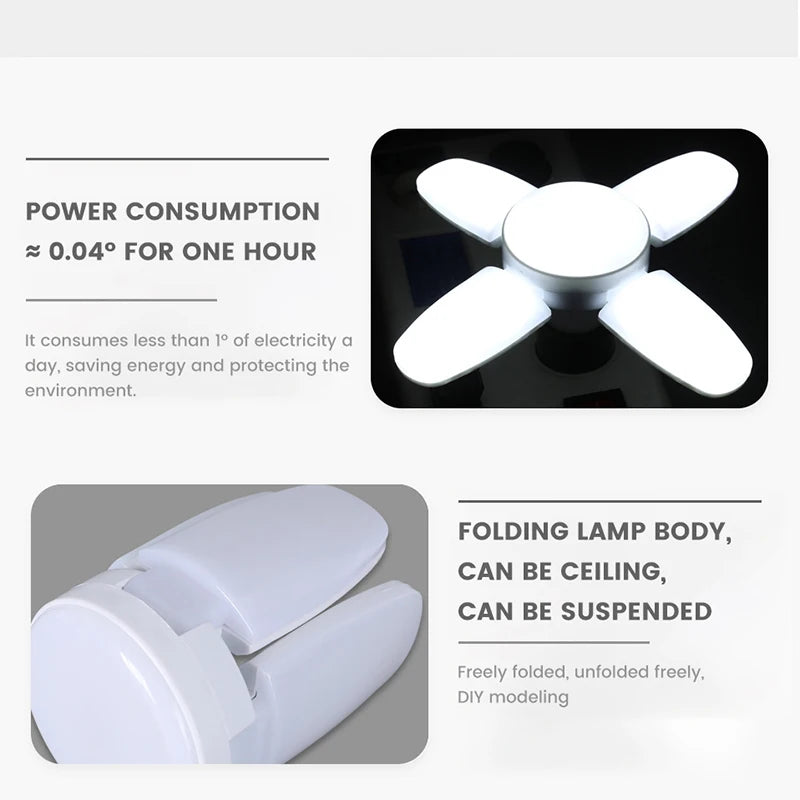Ampoule LED pliable E27 28W, 40 LEDs, lumière blanche 6500K, pour plafonnier/garage .