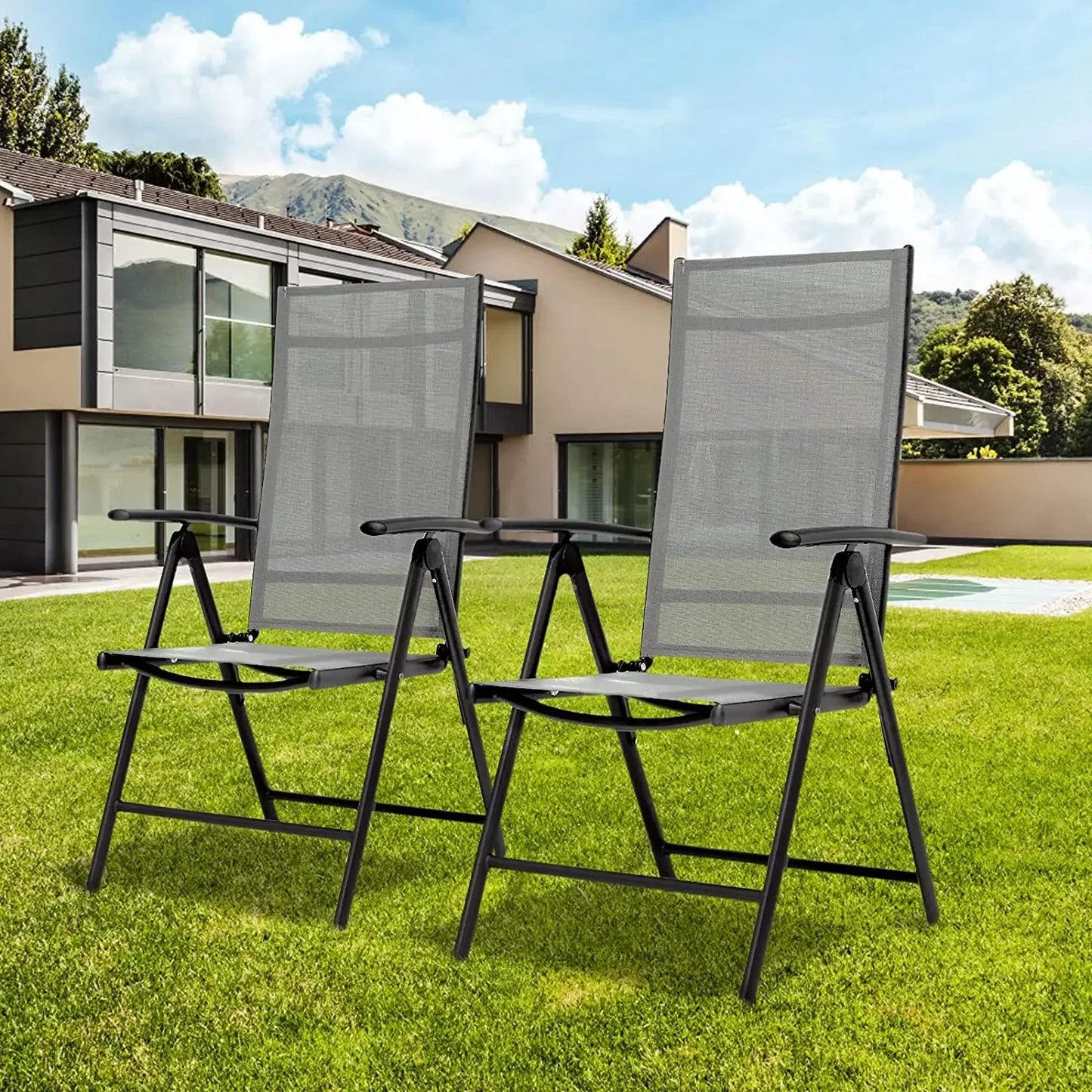 Lot de 2 chaises de jardin pliantes, dossier 7 positions, charge 150 kg .