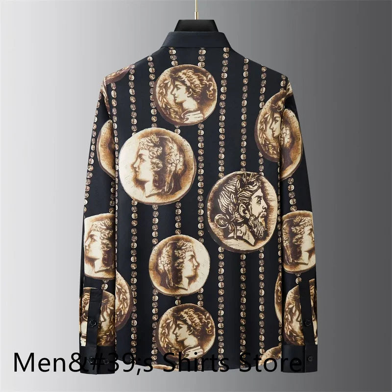 Chemise de luxe imprimée rétro pour hommes .