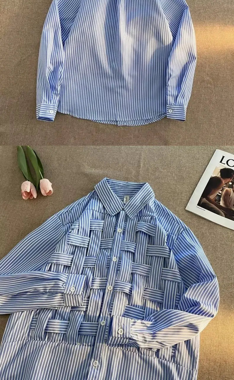 Chemise homme rayée – manches longues, streetwear coréen