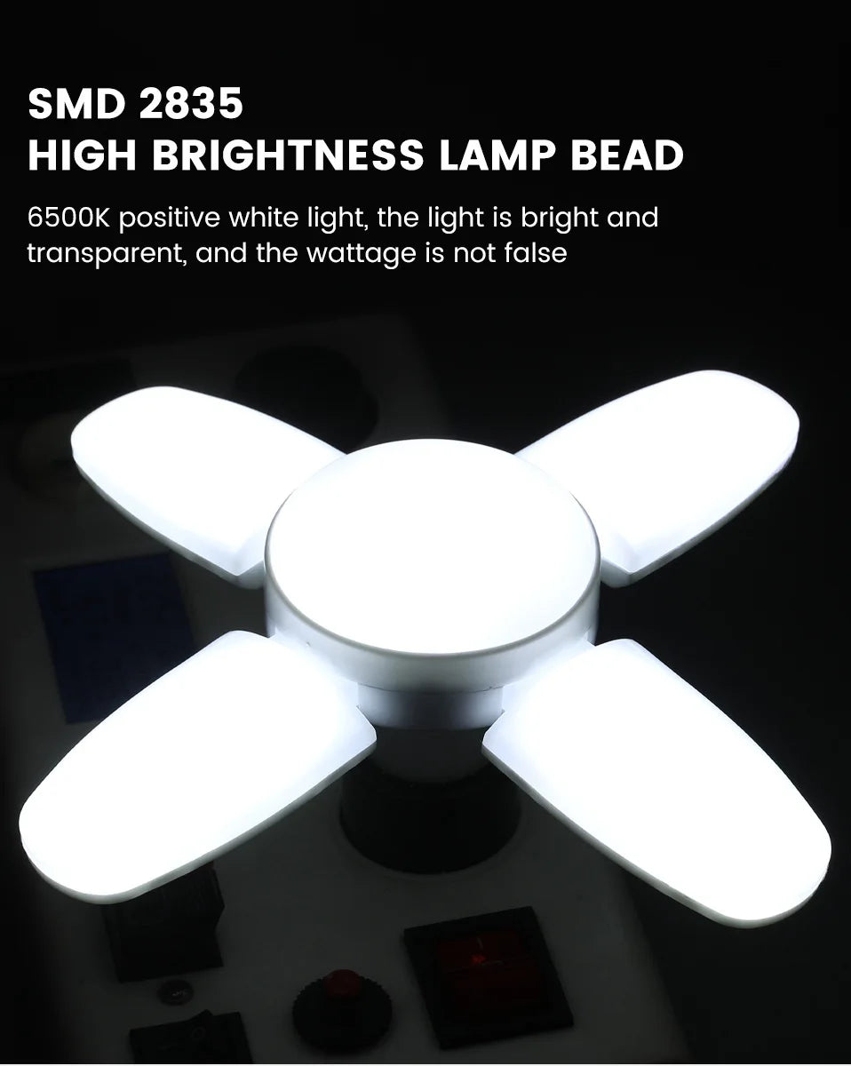 Ampoule LED pliable E27 28W, 40 LEDs, lumière blanche 6500K, pour plafonnier/garage .