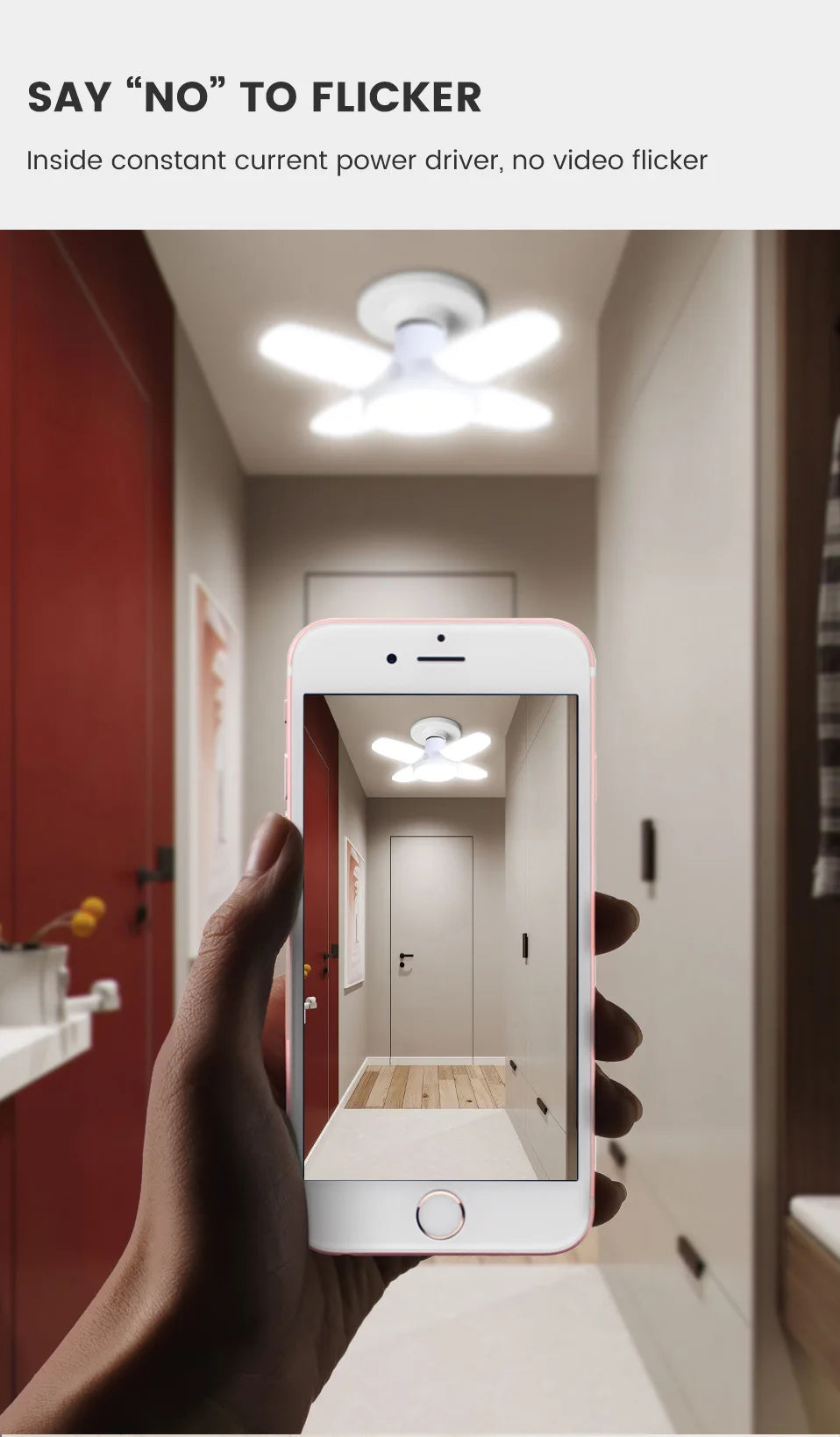 Ampoule LED pliable E27 28W, 40 LEDs, lumière blanche 6500K, pour plafonnier/garage .