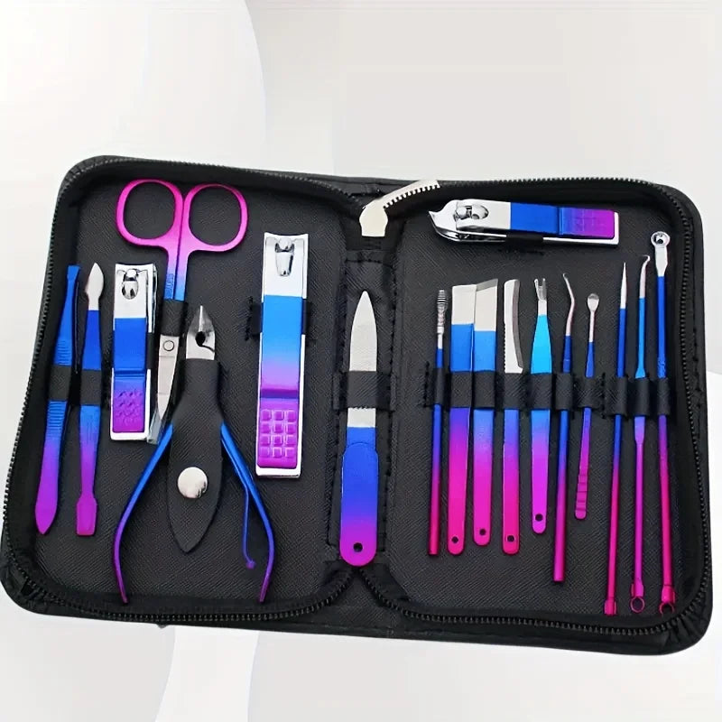 Kit manucure pédicure professionnel inox, 9 à 18 pièces avec étui .