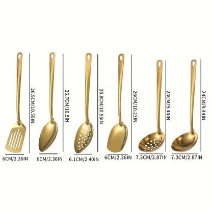 6pcs Set Ustensiles Cuisine Inox Doré – Louche, Passoire et Spatule .